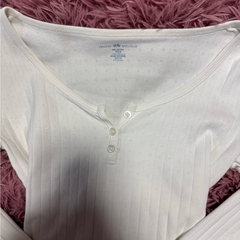 Brandy Melville White Ribbed Long Sleeve Henley - Picture 2 of 2